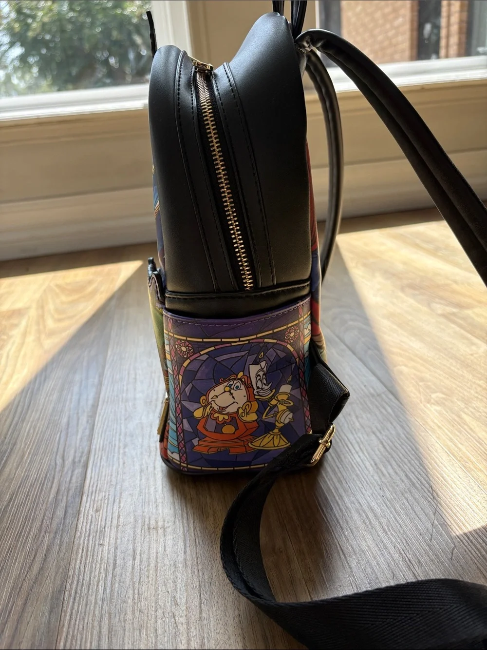 Loungefly Disney Belle Stained Glass Mini Backpack - Blue, Green, Purple, Black